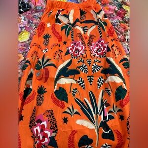 Tropical Print Maxi Skirt - Orange